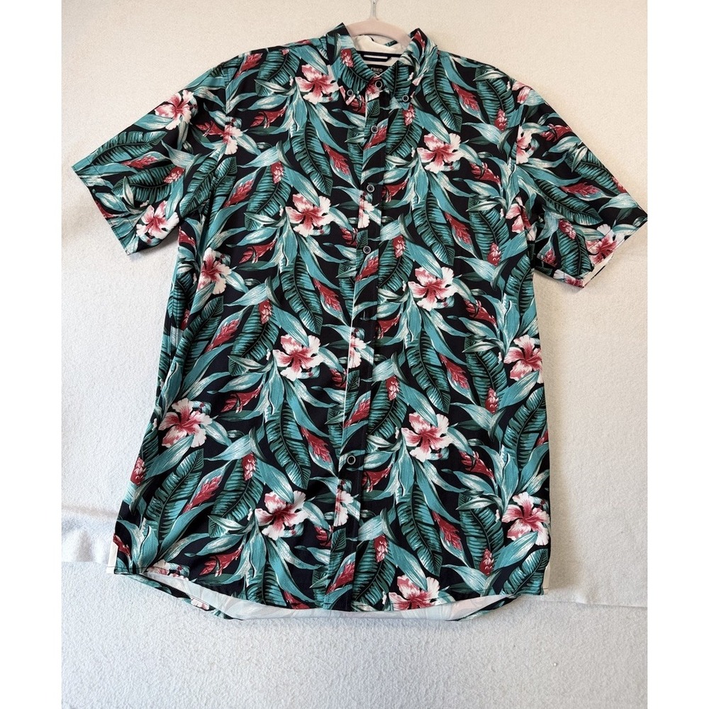 Fried Denim Mens Tropical Hibiscus Floral Shirt Slim Fit Large Multicolor Resort
